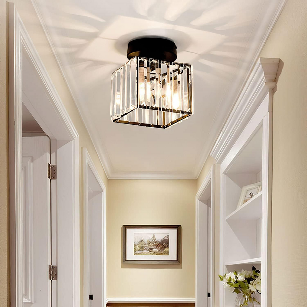 Moderne Kristallen Plafondlamp – Kristal Plafonnière met Messing Armatuur, E27, Rond of Vierkant, Goud of Zwart – CrystalGlow