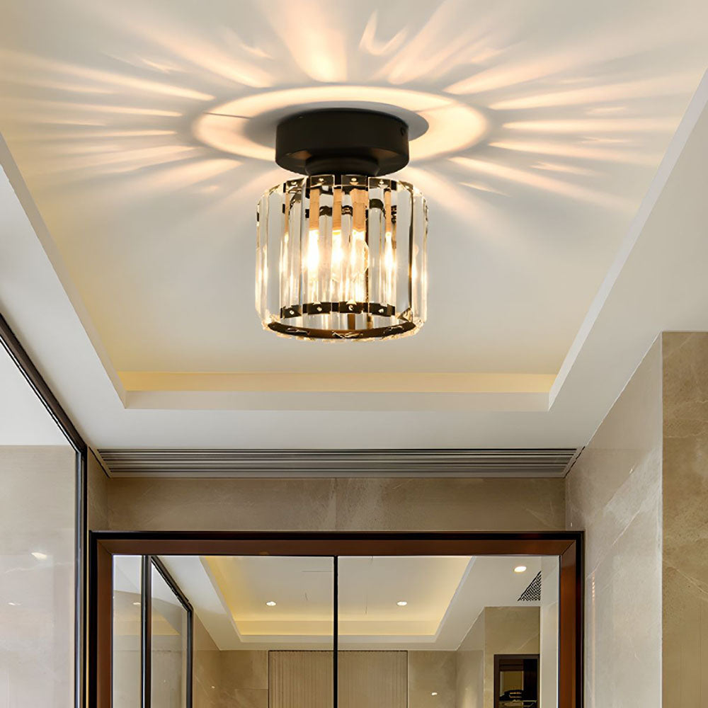 Moderne Kristallen Plafondlamp – Kristal Plafonnière met Messing Armatuur, E27, Rond of Vierkant, Goud of Zwart – CrystalGlow Zwart Vierkant