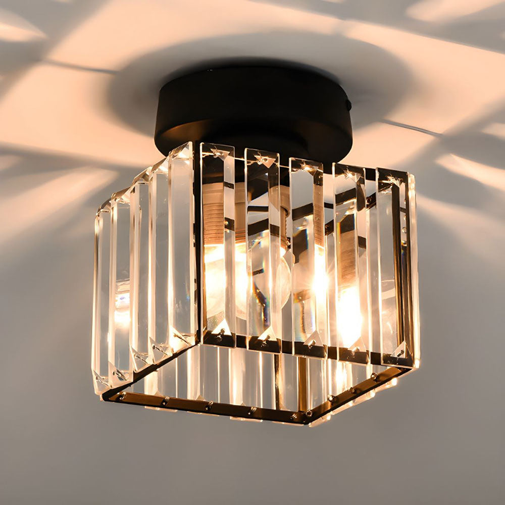 Moderne Kristallen Plafondlamp – Kristal Plafonnière met Messing Armatuur, E27, Rond of Vierkant, Goud of Zwart – CrystalGlow