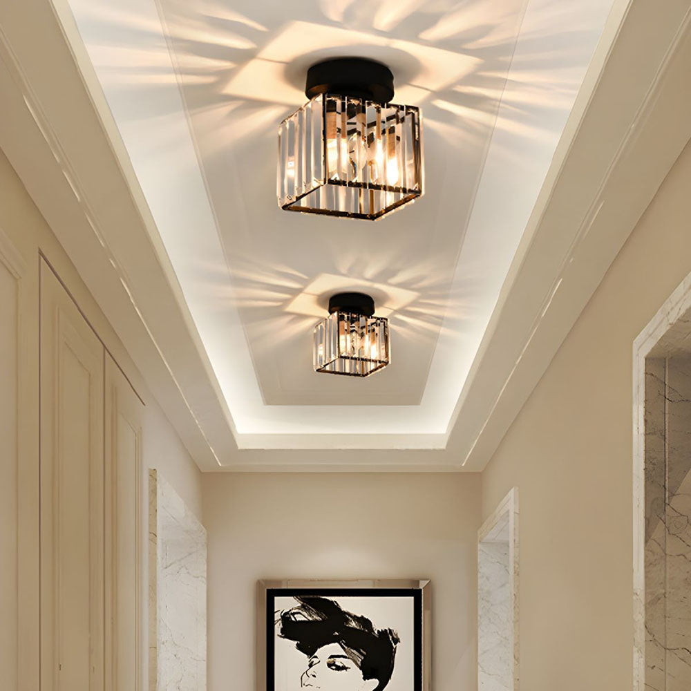 Moderne Kristallen Plafondlamp – Kristal Plafonnière met Messing Armatuur, E27, Rond of Vierkant, Goud of Zwart – CrystalGlow