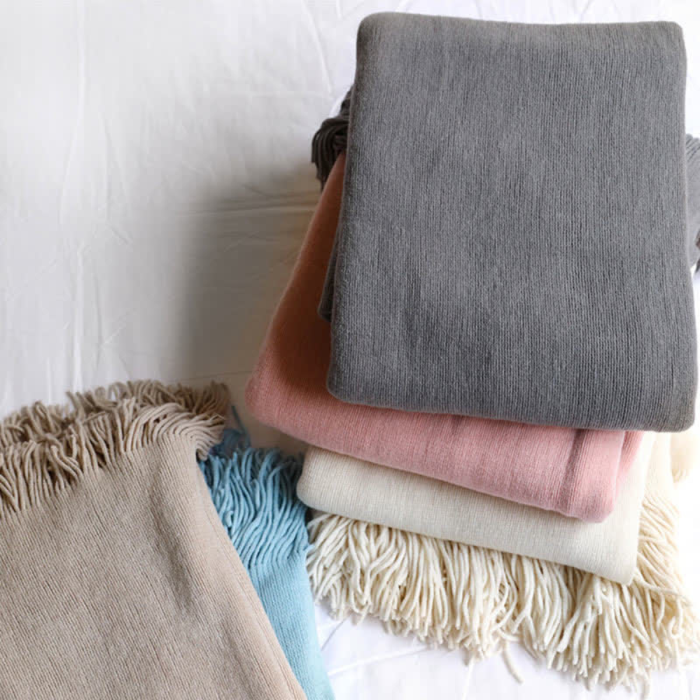 Grof Gebreide Plaid met Franjes – Zachte Acryl Chunky Knit Deken voor Bank & Bed, 12 Kleuren, 2 Maten