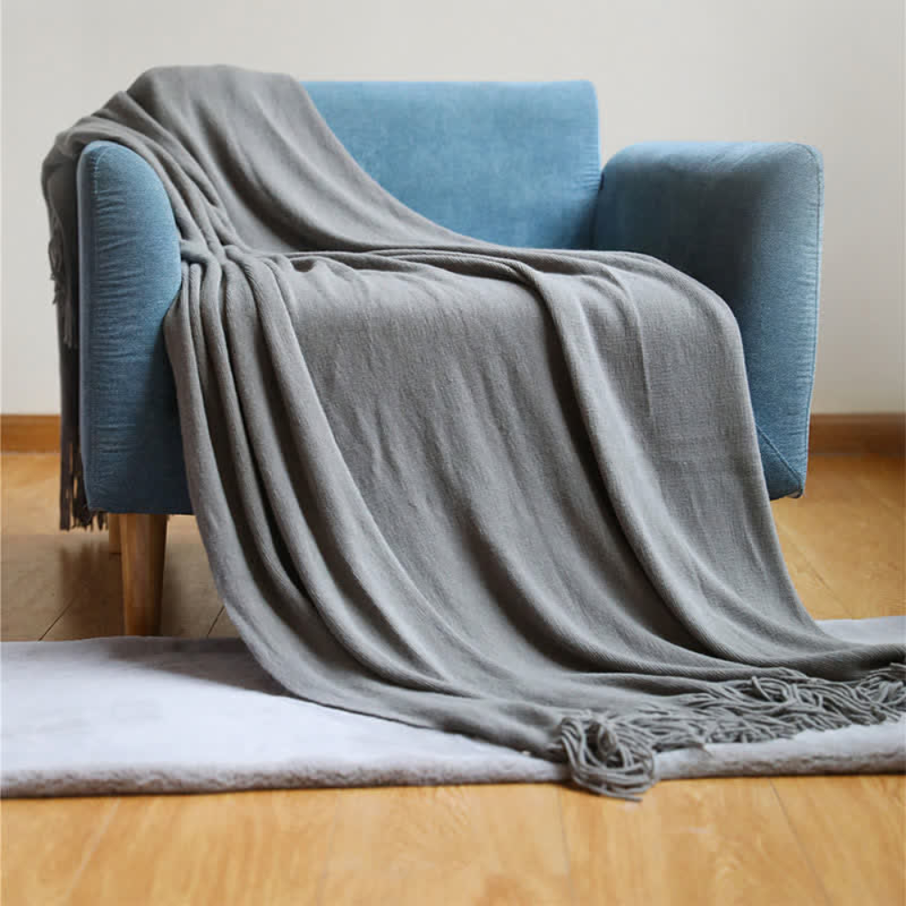 Grof Gebreide Plaid met Franjes – Zachte Acryl Chunky Knit Deken voor Bank & Bed, 12 Kleuren, 2 Maten Rookgrijs
