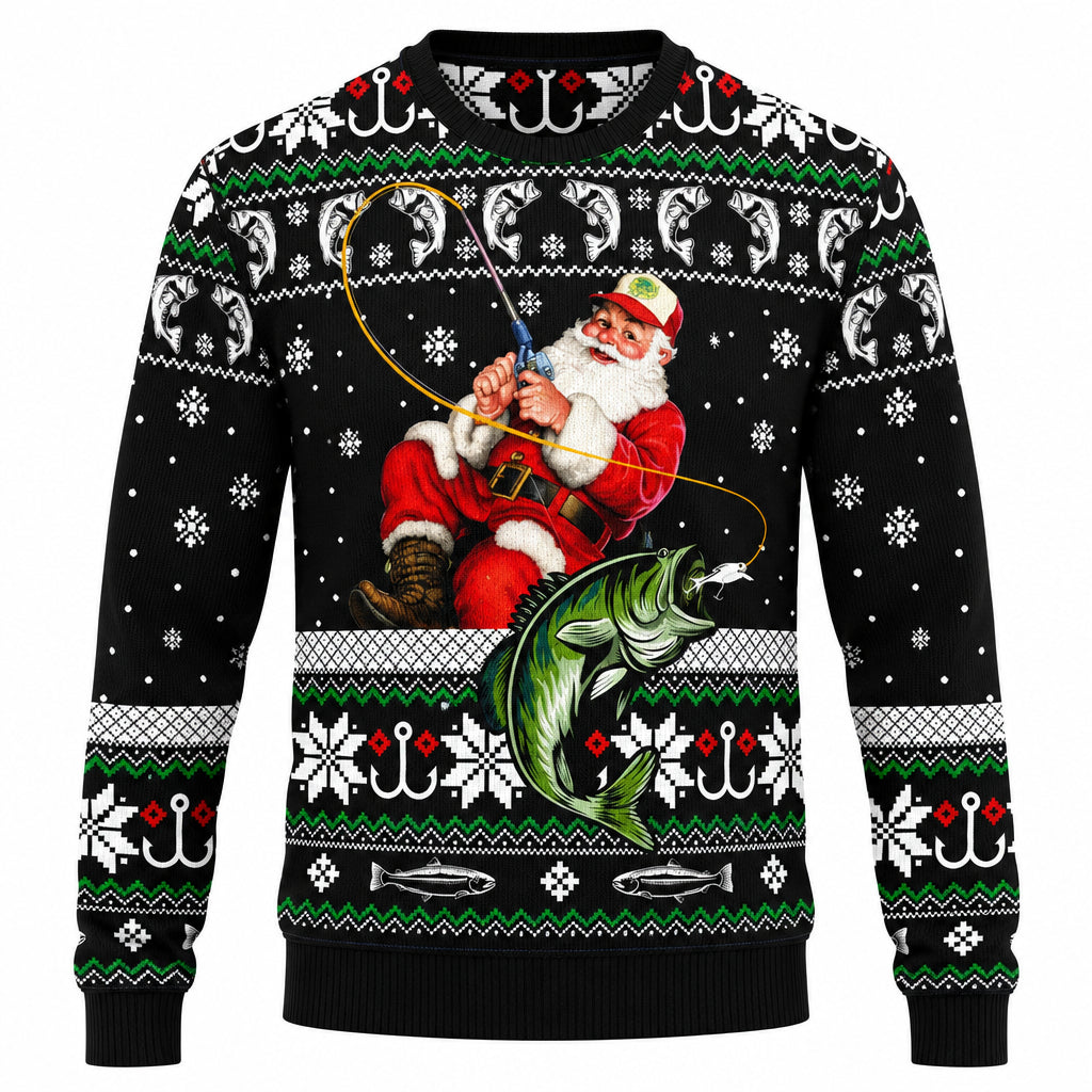 Kerstman Trui Heren – Foute Kersttrui met Grappige Kerstman-print, Een Klassieke en Vrolijke Kersttrui, S–7XL – Mane Vissende Kerstman