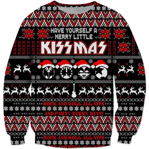 KissMas Trui – Foute Kersttrui Heren in Rock-look, De Ultieme Kersttrui voor Rockers, S–5XL – Calico