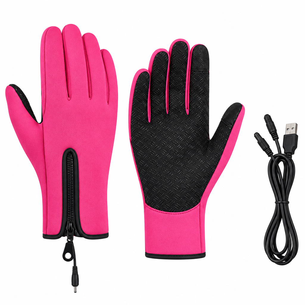 Verwarmbare Handschoenen met USB – Waterdichte Winterhandschoenen met Touchscreen, Winddicht, voor Fietsen & Skiën, S–XL Met Verwarming Roze