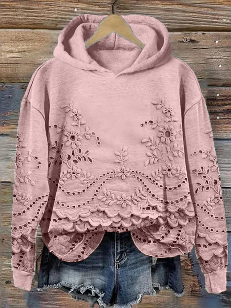 Parsha | Dames Hoodie met Geborduurd Bloemenmotief - Comfortabele Oversized Capuchontrui met Kangoeroezak