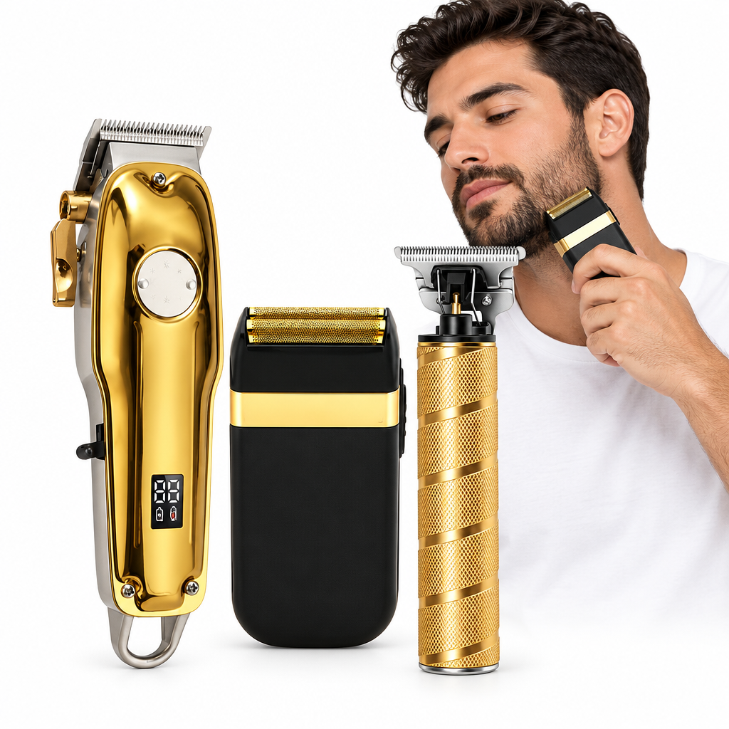 3-in-1 Professionele Haartrimmer Set - Draadloze Trimmer, T-Blade Outliner en Foil Scheerapparaat voor Mannen