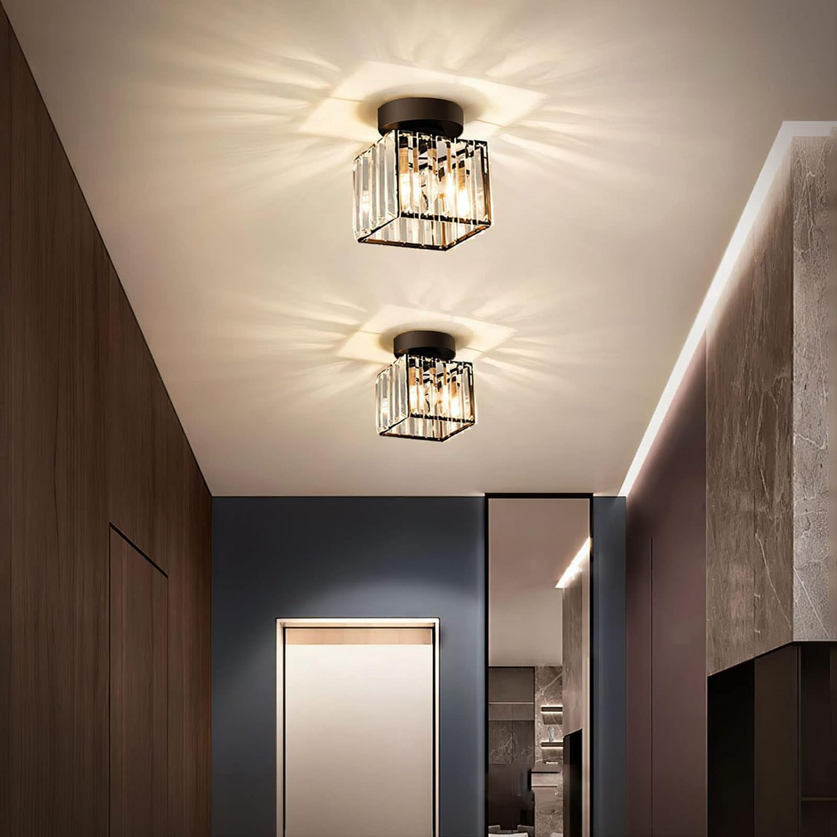 Moderne Kristallen Plafondlamp – Kristal Plafonnière met Messing Armatuur, E27, Rond of Vierkant, Goud of Zwart – CrystalGlow