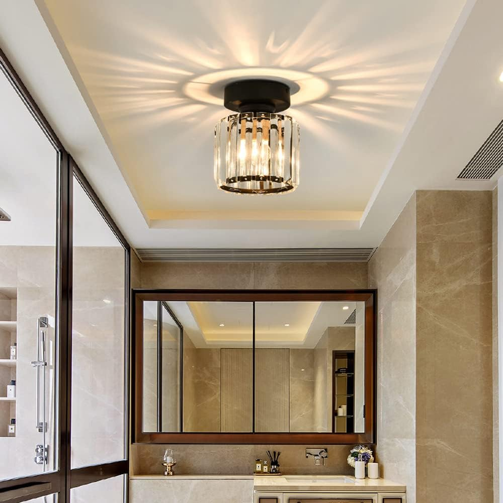 Moderne Kristallen Plafondlamp – Kristal Plafonnière met Messing Armatuur, E27, Rond of Vierkant, Goud of Zwart – CrystalGlow