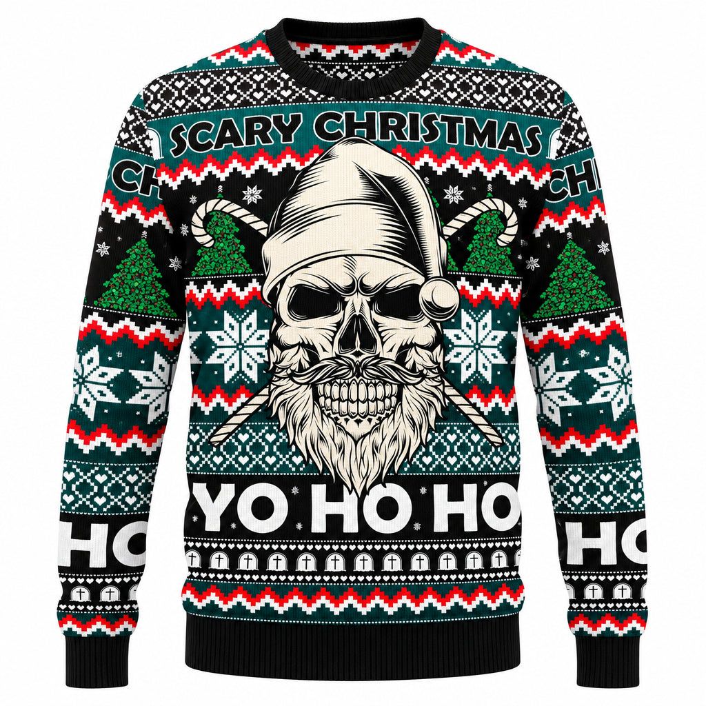 GrungeFest Kersttrui – Foute Kersttrui Heren met Doodskopprint, Trui in Grunge-look, S–5XL – Ranches Zwart A