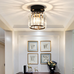 Moderne Kristallen Plafondlamp – Kristal Plafonnière met Messing Armatuur, E27, Rond of Vierkant, Goud of Zwart – CrystalGlow Zwart Rond
