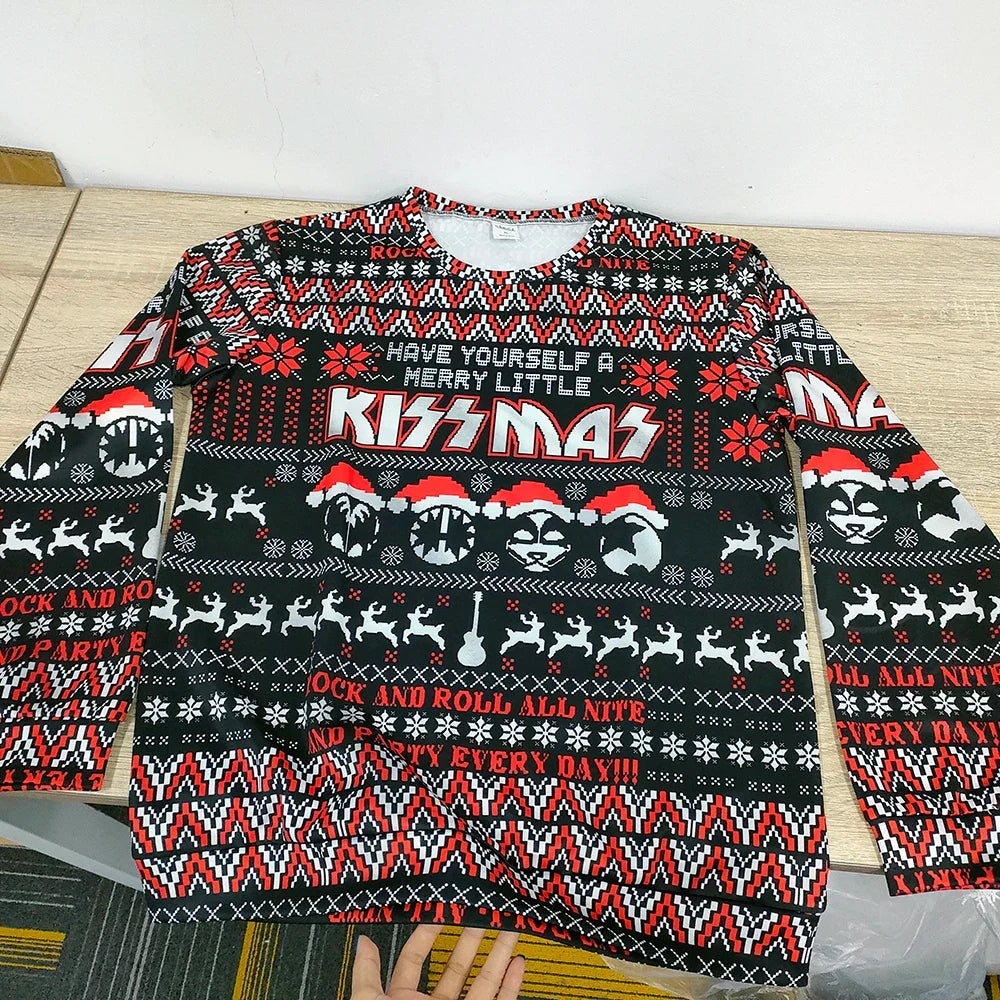 KissMas Trui – Foute Kersttrui Heren in Rock-look, De Ultieme Kersttrui voor Rockers, S–5XL – Calico