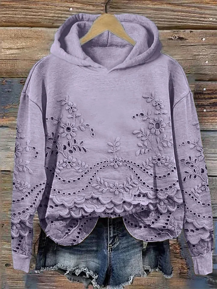 Parsha | Dames Hoodie met Geborduurd Bloemenmotief - Comfortabele Oversized Capuchontrui met Kangoeroezak