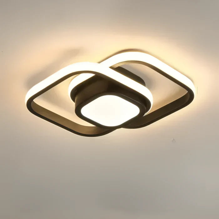 Moderne LED Plafondlamp met Dubbel Ringdesign – Plafonnière voor Hal, Gang & Kantoor, Rond, Vierkant of Golf, Zwart of Wit – Twilight Rings Vierkant Zwart