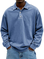 Polo Heren Lange Mouw Zacht Blauw