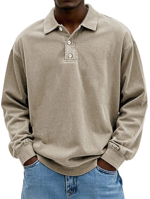 Polo Heren Lange Mouw Zacht Khaki