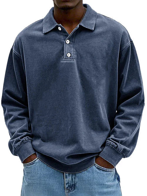 Polo Heren Lange Mouw Zacht Marineblauw