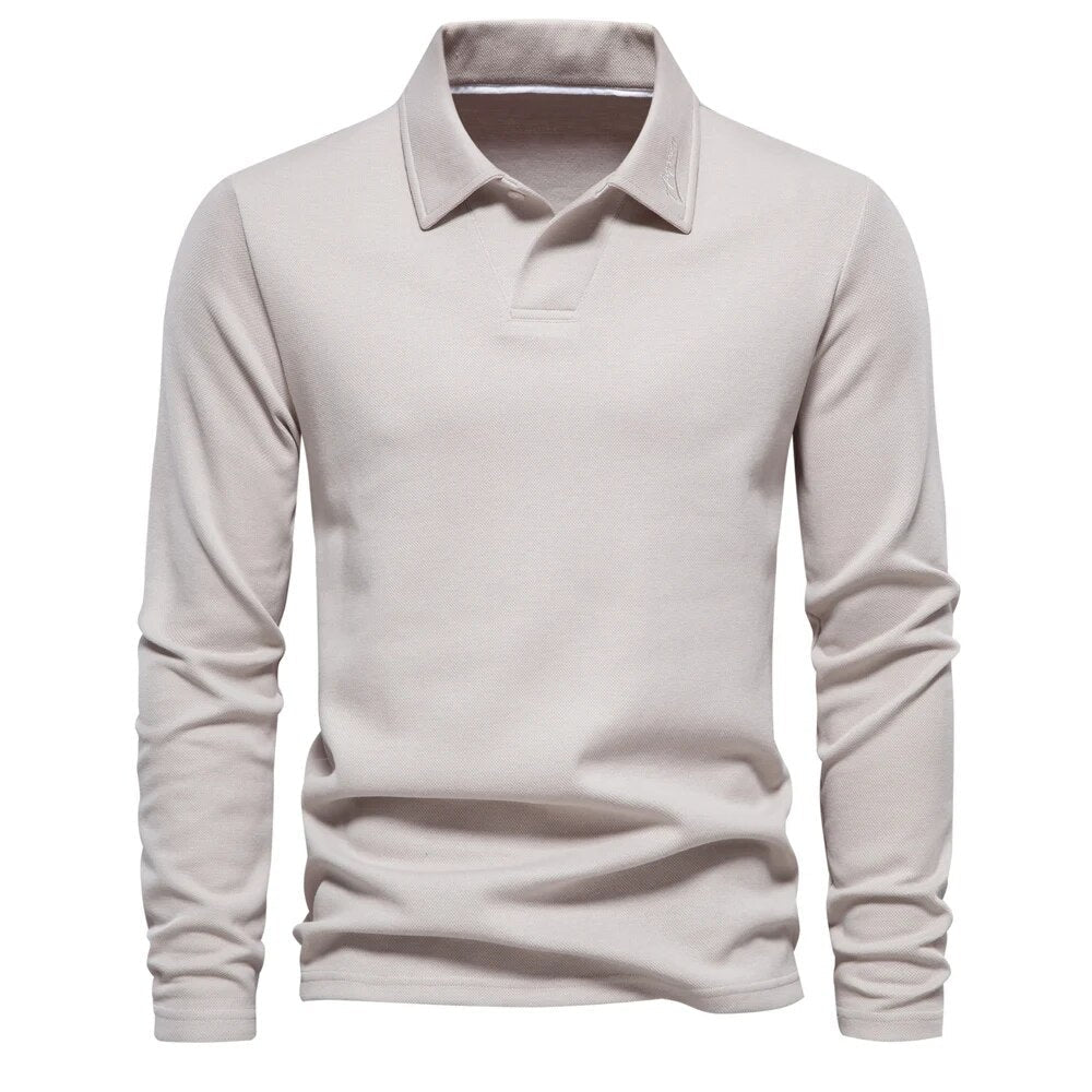 Polo Trui Heren Warm Lange Mouw Beige