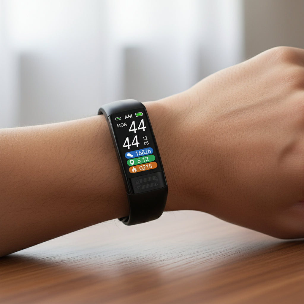 Smart Fitness Armband met Hartslagmeter – Activity Tracker met Oproep- & Berichtmeldingen, IP67, 10 Dagen Stand-by, 3 Kleuren Zwart
