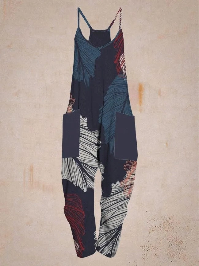 Sariyah | Jumpsuit Dames - Bloemenprint - Wijde Pijp Blauw-Rood-Wit Blad