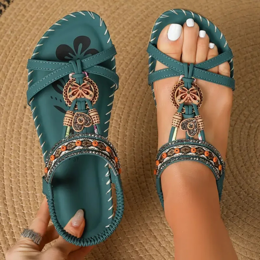 Ava | Dames Sandalen - Orthopedisch Comfort, Ibiza-Stijl Donkergroen