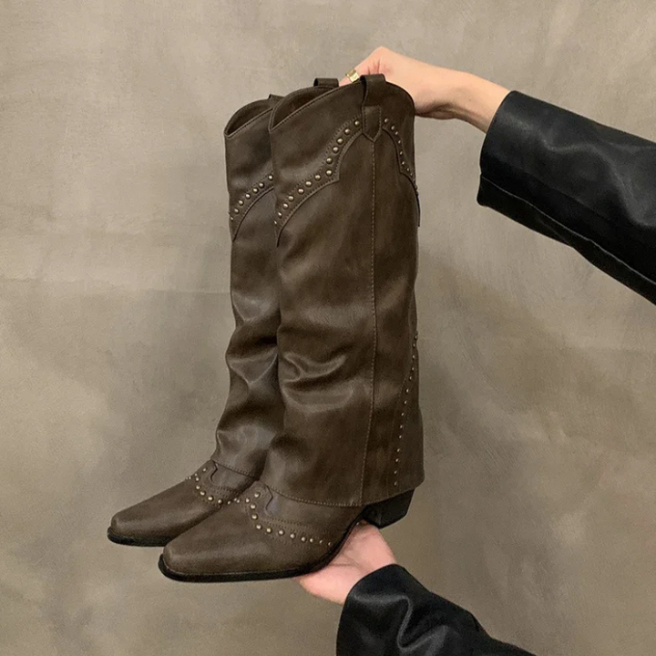 Knielaarzen Dames Cowboystijl Comfortabel Bruin