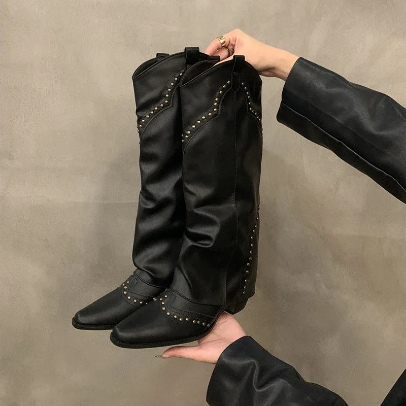 Knielaarzen Dames Cowboystijl Comfortabel Zwart