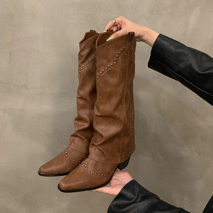 Knielaarzen Dames Cowboystijl Comfortabel Khaki