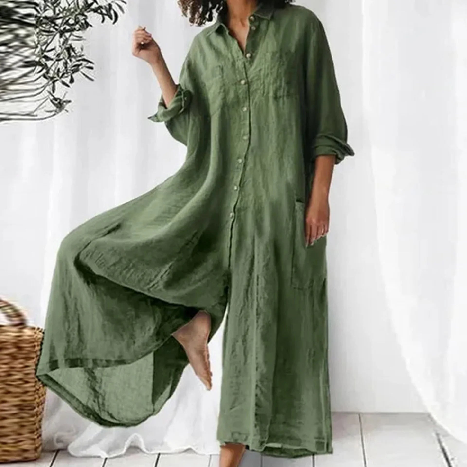 Seraphina | Jumpsuit Dames - Linnen Arm groen