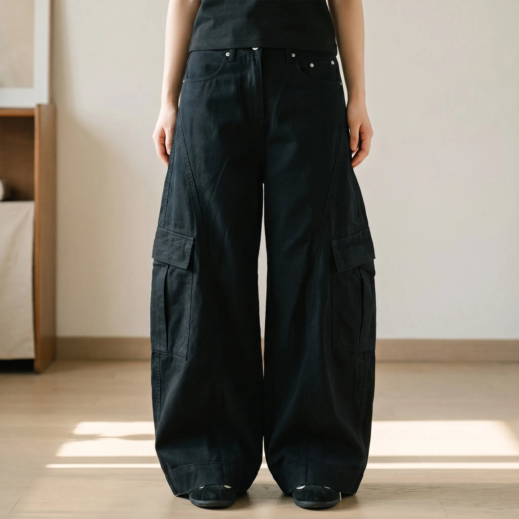 Baggy Broek met Wijde Pijpen – Vintage Wide Leg Broek, Oversized Streetwear, Zwart of Bruin, S–3XL – Faye