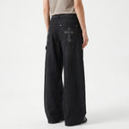 Baggy Broek met Wijde Pijpen – Wide Leg Jeans met Kruismotief & Studs op de Achterzakken, Grunge Streetwear, S–2XL – Jo