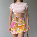 Amara | Rok Dames - Bloemenprint - Midi Hoge Taille Roze