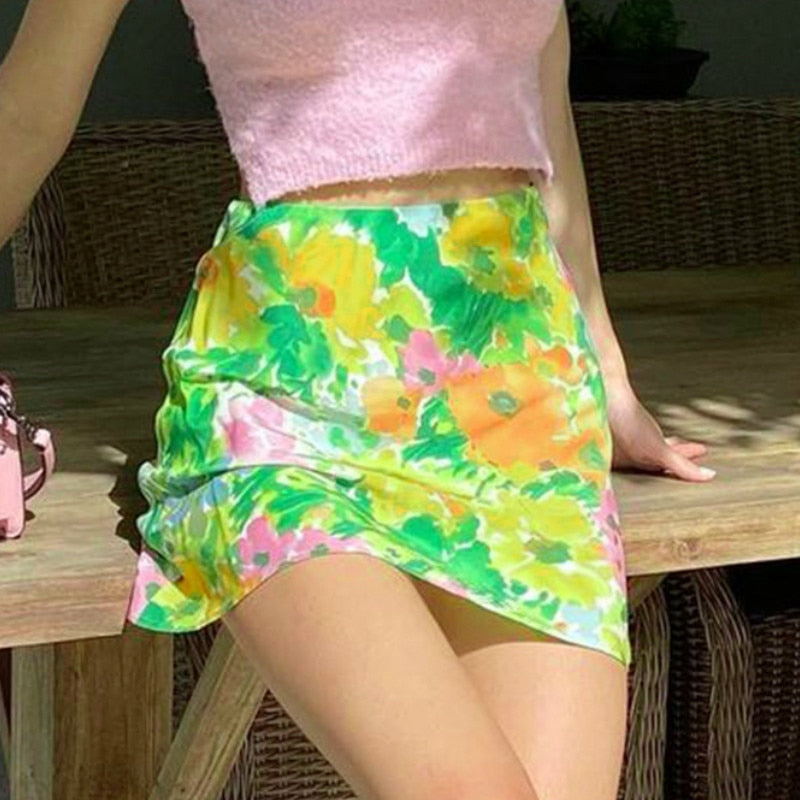 Amara | Rok Dames - Bloemenprint - Midi Hoge Taille Groen