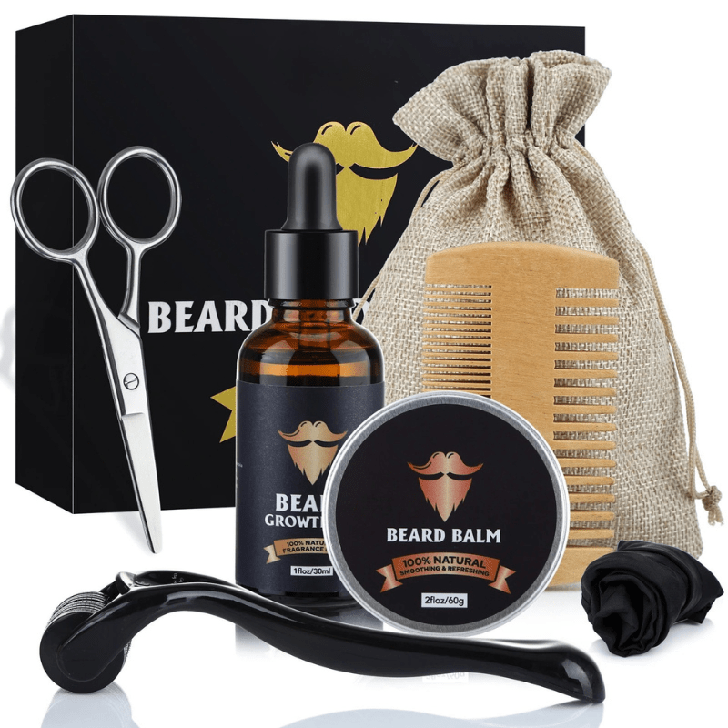Baardverzorgingsset met Dermaroller, Baardolie, Baardbalsem & Kam – Baard Grooming Set voor Mannen, 5 Opties