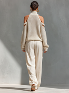 Bela | Dames Set - Gebreid, Open Schouder en Wijde Broek
