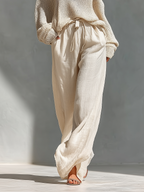 Bela | Dames Set - Gebreid, Open Schouder en Wijde Broek