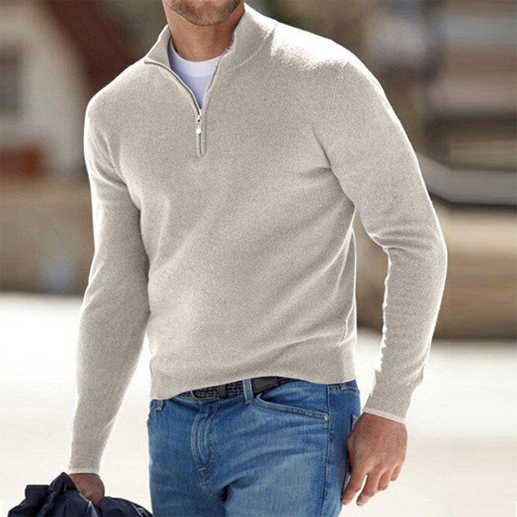 Trui Heren Halve Rits Comfortabel Beige