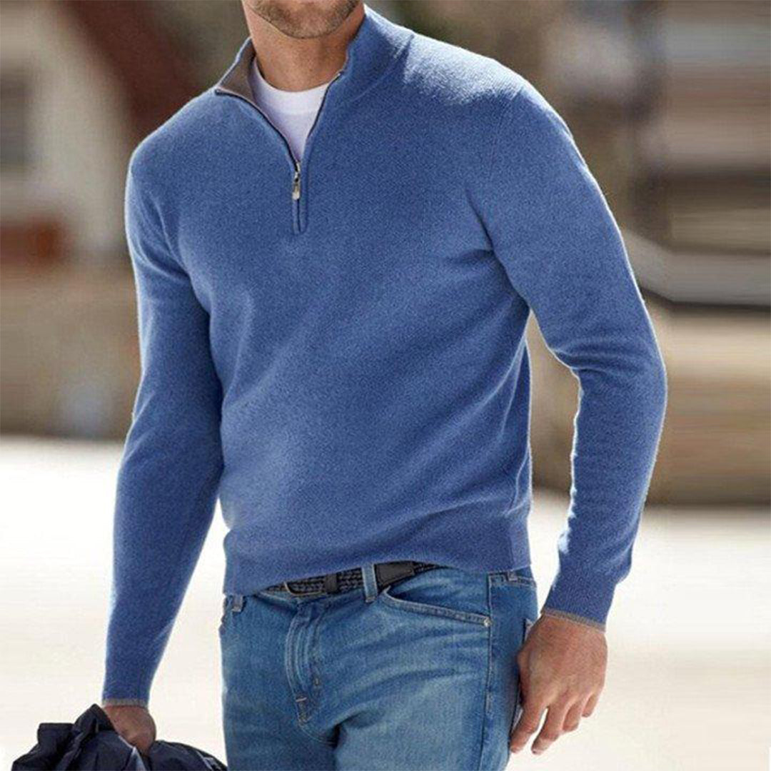 Trui Heren Halve Rits Comfortabel Blauw