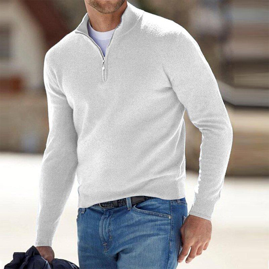 Trui Heren Halve Rits Comfortabel Wit
