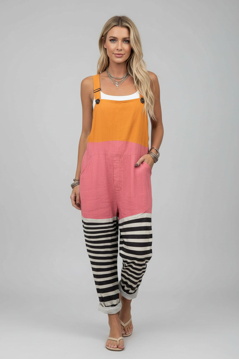 Nova | Jumpsuit Dames - Retro Gestreept Kleurvlakken