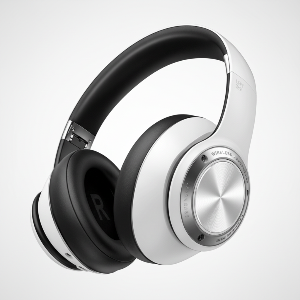 Draadloze Koptelefoon – Opvouwbare Over-Ear Bluetooth Koptelefoon met Active Noise Cancelling, Diepe Bas, 30 Uur Batterij – SoundFold Wit