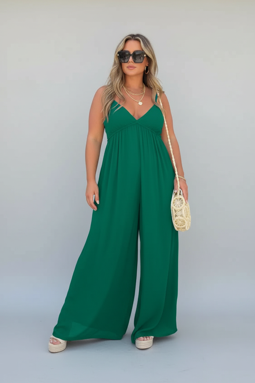 Isolde | Jumpsuit Dames - Zwart - Wijde Pijpen V-hals