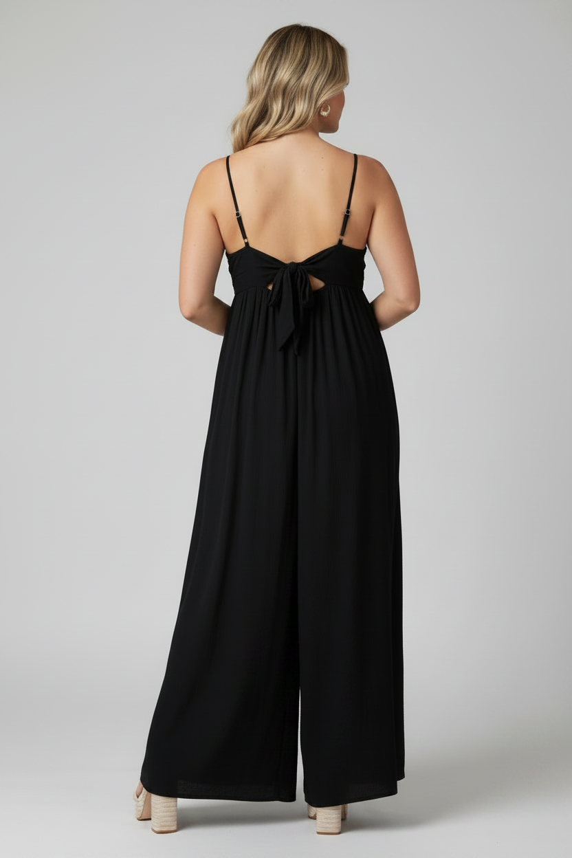 Isolde | Jumpsuit Dames - Zwart - Wijde Pijpen V-hals