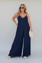 Isolde | Jumpsuit Dames - Zwart - Wijde Pijpen V-hals