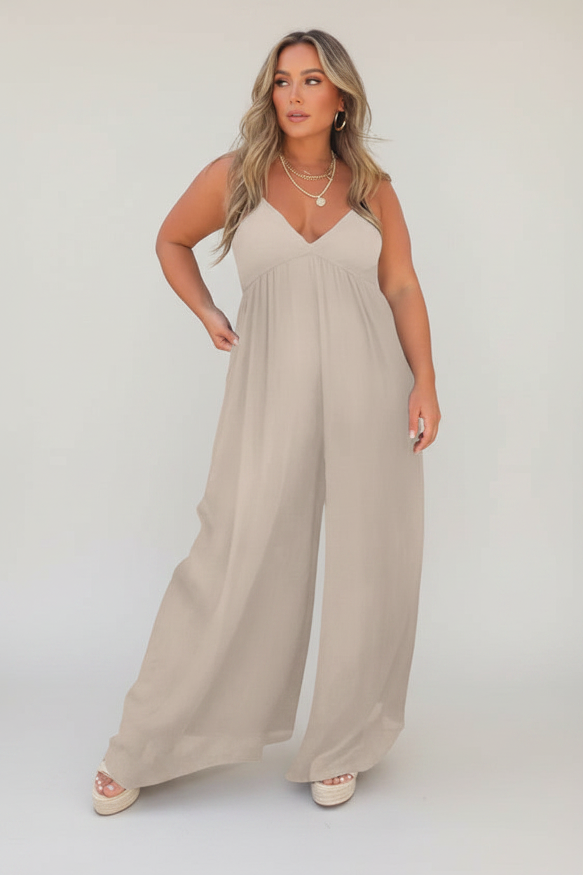 Isolde | Jumpsuit Dames - Zwart - Wijde Pijpen V-hals