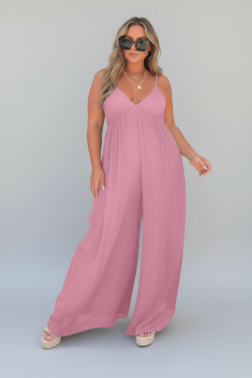 Isolde | Jumpsuit Dames - Zwart - Wijde Pijpen V-hals