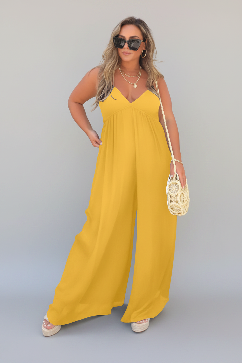 Isolde | Jumpsuit Dames - Zwart - Wijde Pijpen V-hals