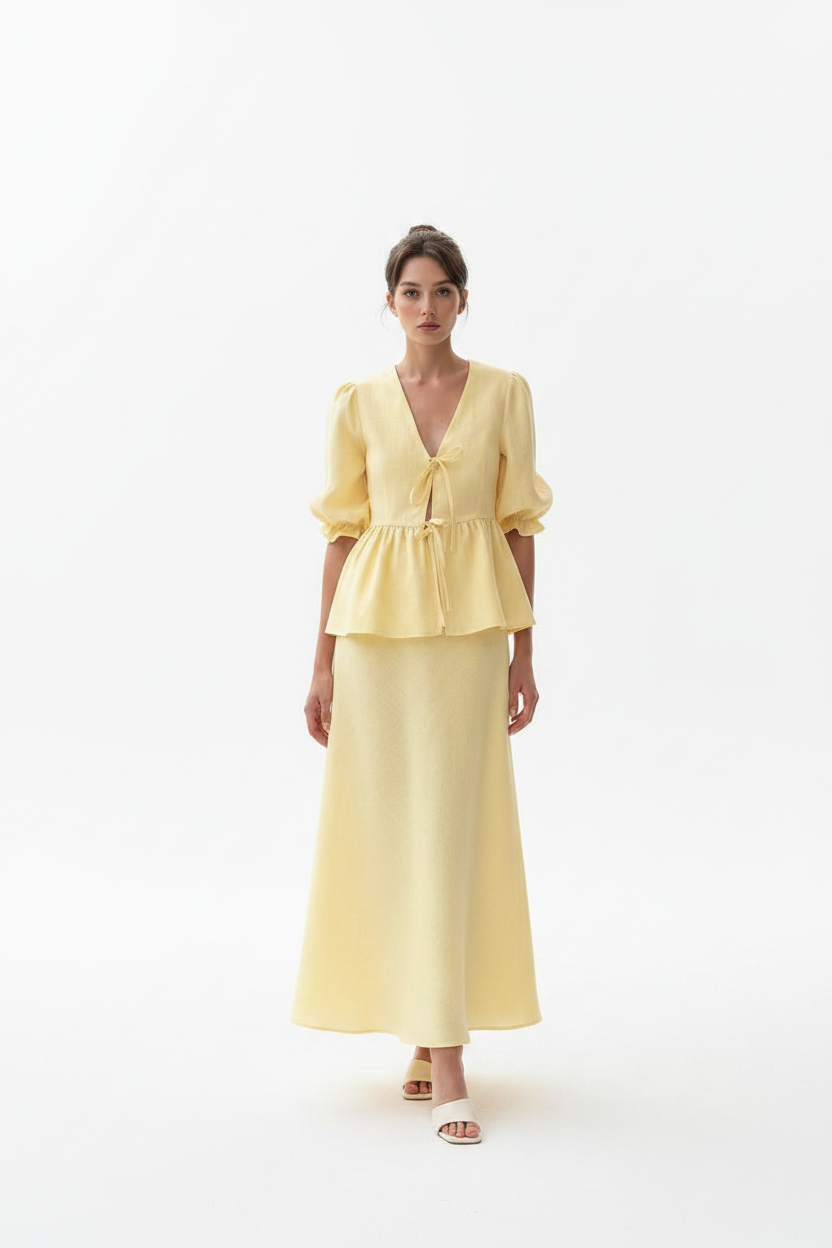 Sariyah | Set Dames - Katoen - V-Hals Vetersluiting Pofmouwen
