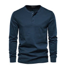 Henley Shirt Heren Lange Mouwen Comfortabel Marineblauw