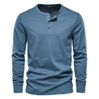 Henley Shirt Heren Lange Mouwen Comfortabel Lichtblauw